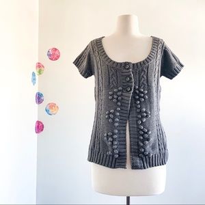 TAMNOON short sleeve cable knit pompom open cardigan medium